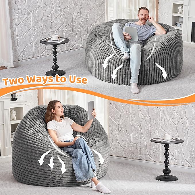 HABUTWAY 4FT Bean Bag Chair, Memory Foam Beanbag Chair - Image 6
