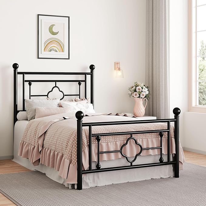SHA CERLIN 14 Inches Twin Size Metal Platform Bed Frame/Vintage Iron-Art - Image 3