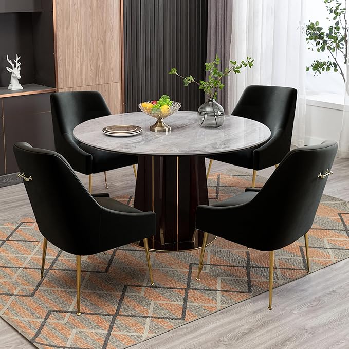 Modern Velvet Dining Chairs Set of 6, Contemporary Upholstered Furniture - Image 4