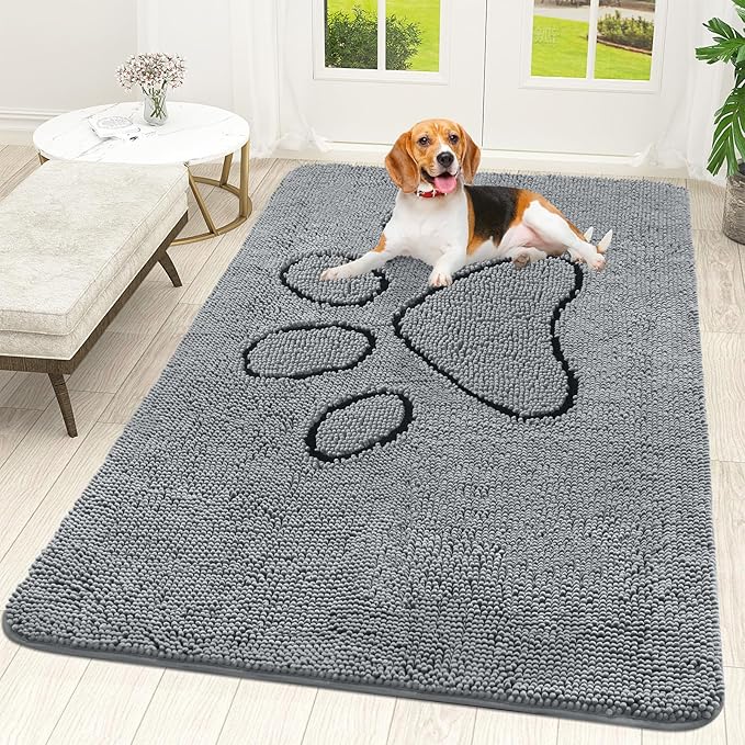 OLANLY Door Mat for Muddy Dog Paws 59x35, Ultra Absorbent Chenille Mud Doormat by OLANLY
