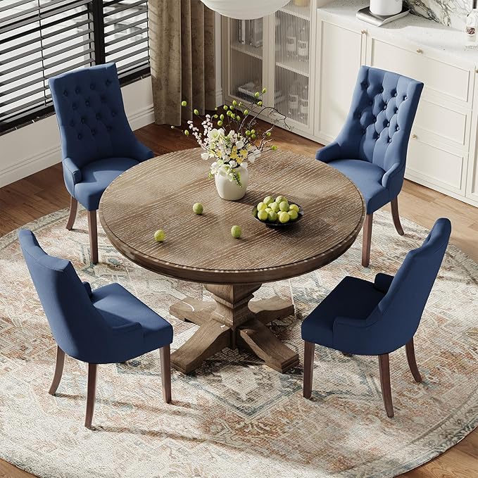 COLAMY Wingback Upholstered Side Dining Room Chairs Set of 4, Fabric Dining - Image 3