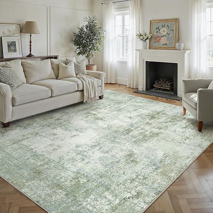9x12Washable Area Rug Green Modern Neutral Abstract Living Room Bedroom Indoor - Image 4