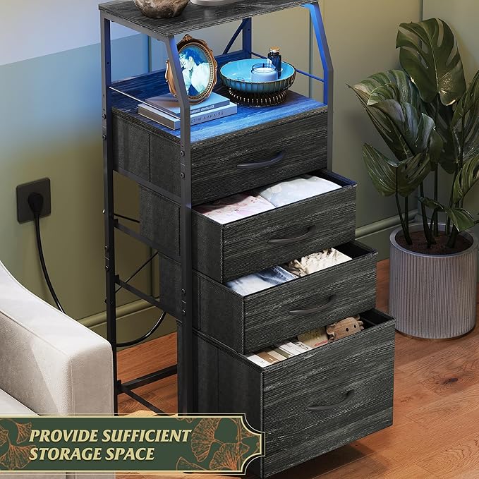 WLIVE Nightstand with Charging Station, Tall 4 Drawer Dresser - Image 6