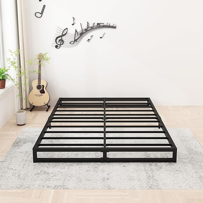 6 Inch Bed Frame Queen Size Heavy Duty Steel Slat Support Metal Platform Queen by Lutown-TeenHome