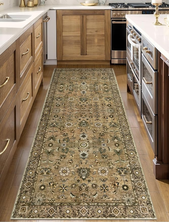 Floral Runner Rug 2x5 Washable for Hallway, Non-Slip Vintage Boho for Entryway by Tangsoo