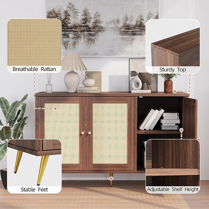 Shintenchi Large Rattan Storage Cabinet, Modern Sideboard Cabinet, Accent Large - Image 5