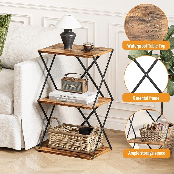 3-Tier End Table Set of 2 Small Side Table Tall Bedside Night Stand - Image 4