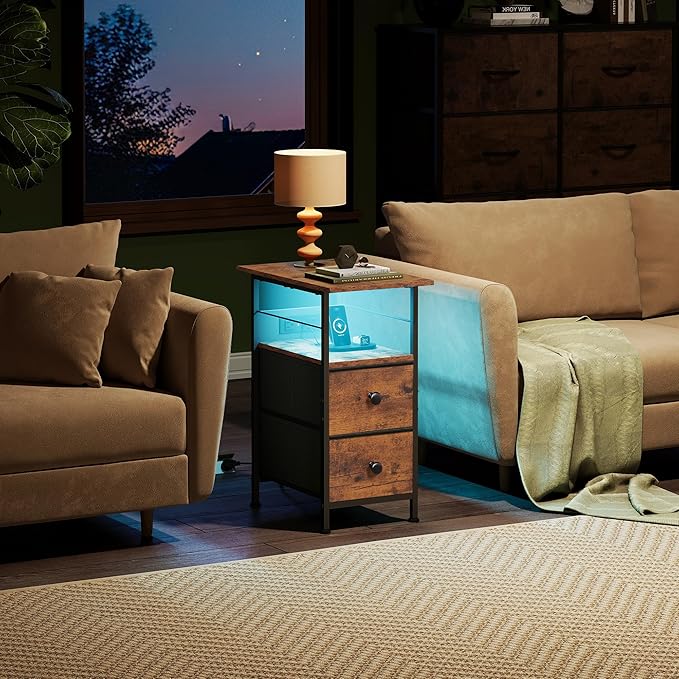 WLIVE Narrow Side Table with Charging Station, End Table with LED Lights - Image 2