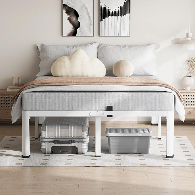18 Inch Queen Size White Bed Frame, 3500Lbs Heavy Duty Metal Platform - Image 9