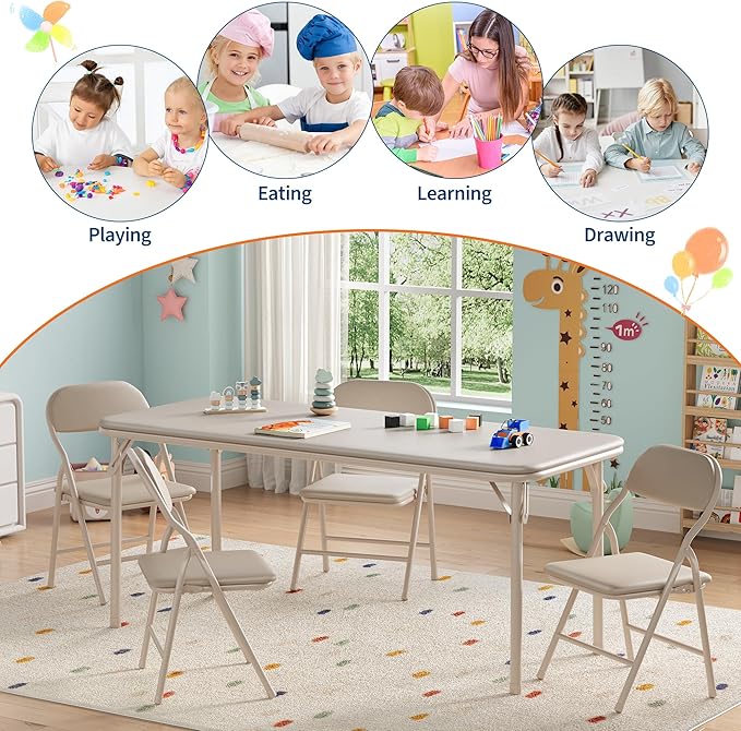 IDEALHOUSE 5 Piece Folding Kids Table and Chairs Set, Children Activity Table - Image 7