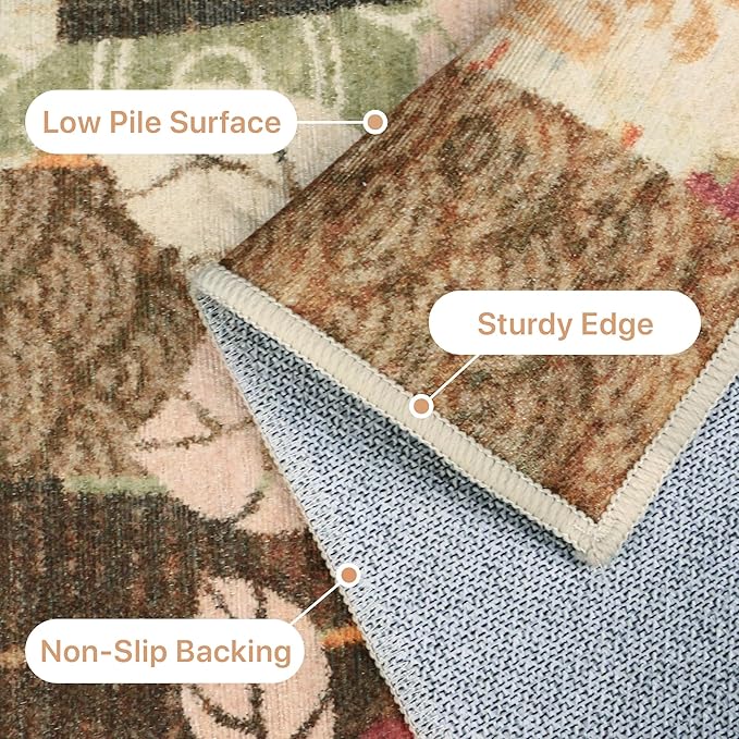 GENIMO 5X7 Floral Area Rugs for Living Room, Machine Washable Non Slip Vintage - Image 5