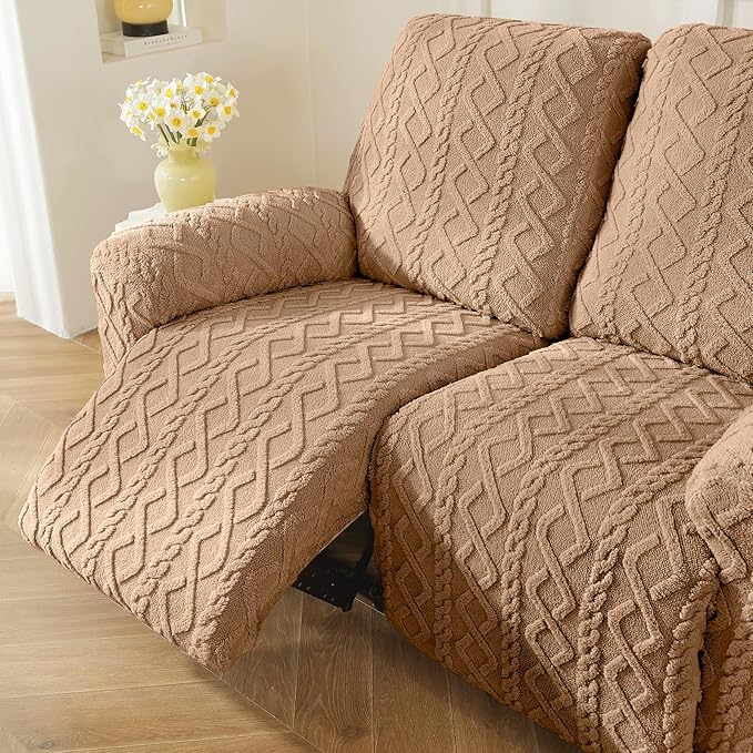 vctops 6 Pieces Geometric Jacquard Plush Recliner Loveseat Slipcovers Soft - Image 6