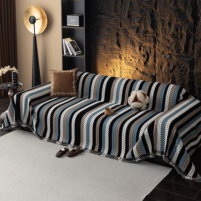 STACYPIK Boho Chenille Sofa Cover, Soft Jacquard Leaves Couch Cover, Non-Slip - Image 2