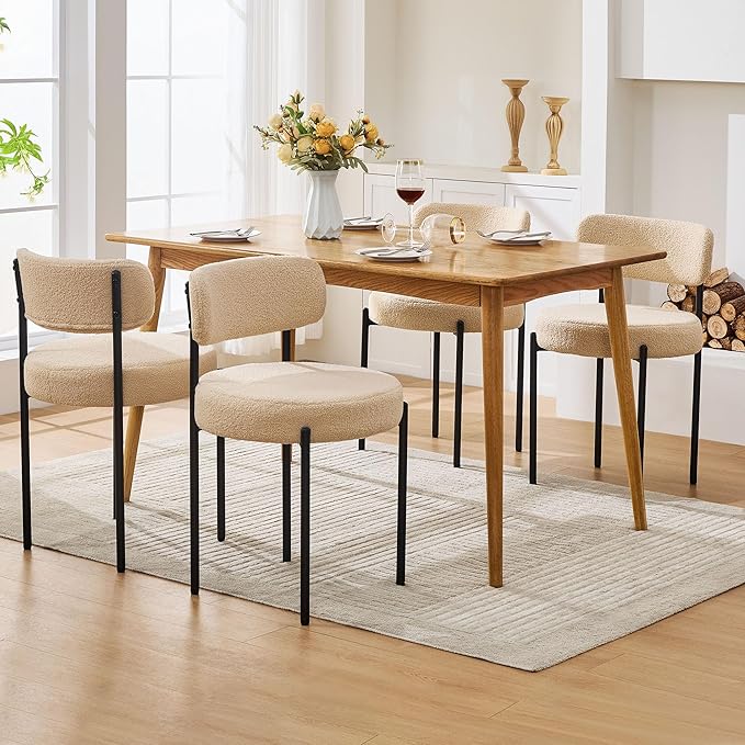 Dining Chairs Set of 6, Curved Backrest Upholstered Dining Room Chairs - Image 7