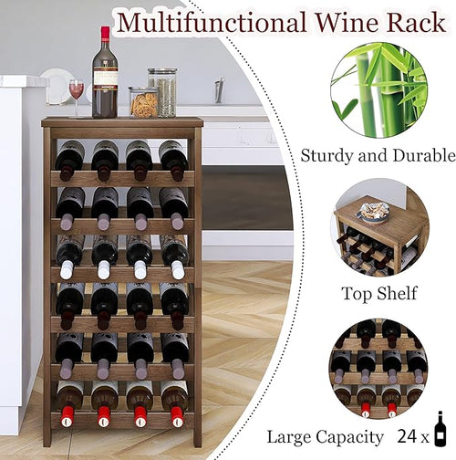 24-Bottle Wine Rack, 6 Tier Bamboo Wine Display Storage Shelves - Image 2