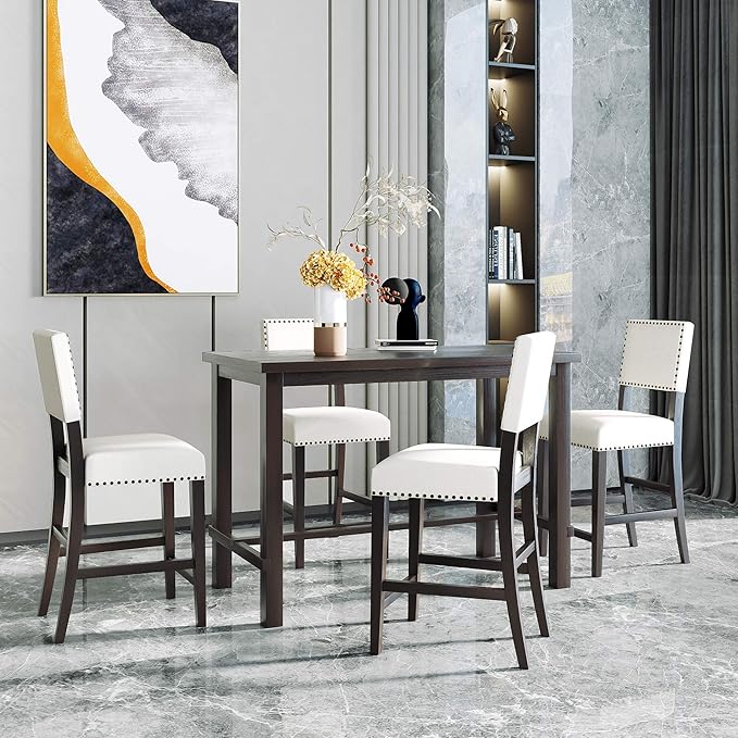 Ball & Cast 5 Piece Dining Table Set, 4 Upholstered Chairs - Image 2