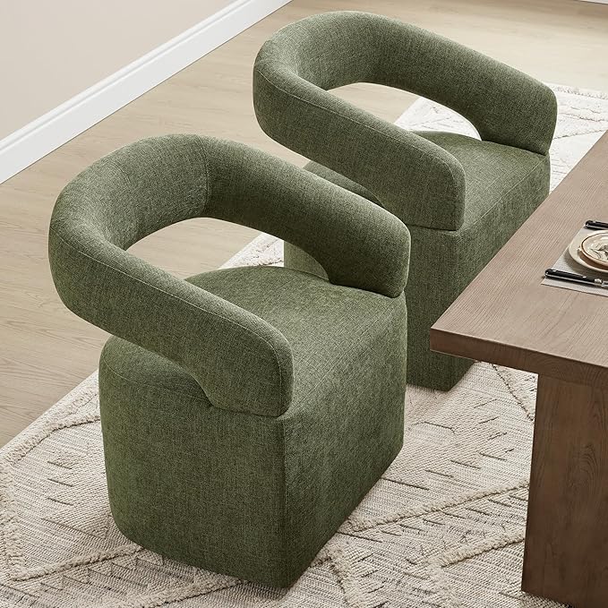 Upholstered Dining Chairs with Removable Casters Barrel Side Armchair with - Image 6
