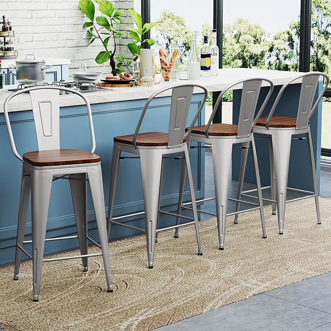 Yongqiang 30 inch Bar Stools Set of 4 Farmhouse Bar Height Stools High Back - Image 7