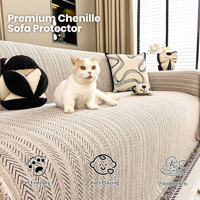Nobildonna Sofa Chair Cover Waterproof Soft Thicken Chenille Cushion Couch Cover - Image 2
