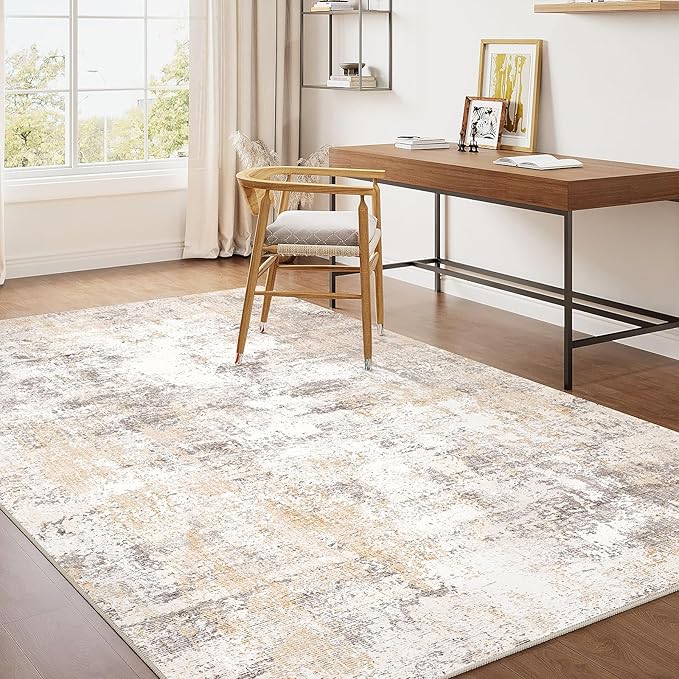 3x5 Washable Area Rug Beige Grey Neutral Abstract Entryway Kitchen Non Slip Low - Image 4