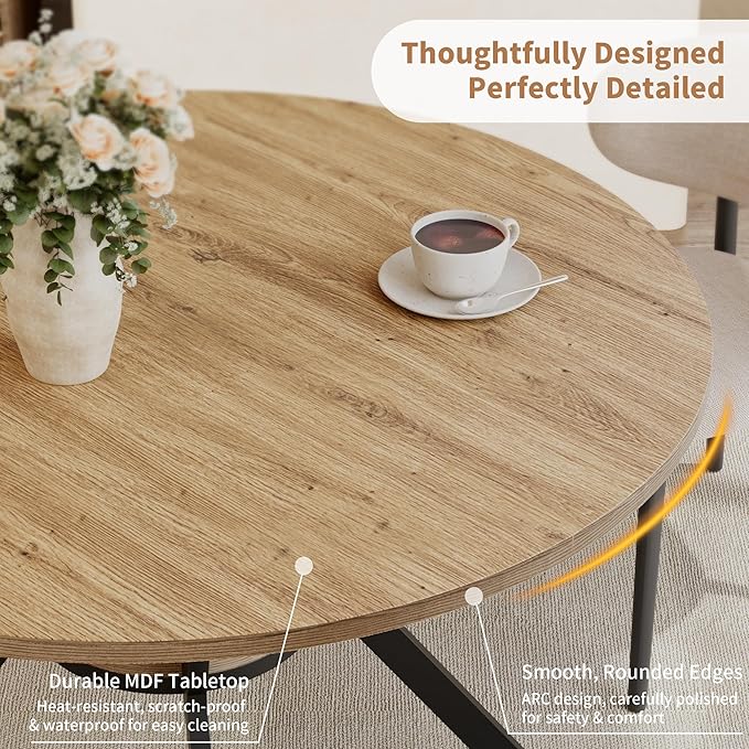 Round Dining Table for 4, 42 Inch Farmhouse Kitchen Table - Image 9