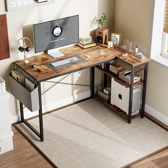 L Shaped Computer Desk with Reversible Shelves, 40 Inch Small Corner Desk with - Image 2