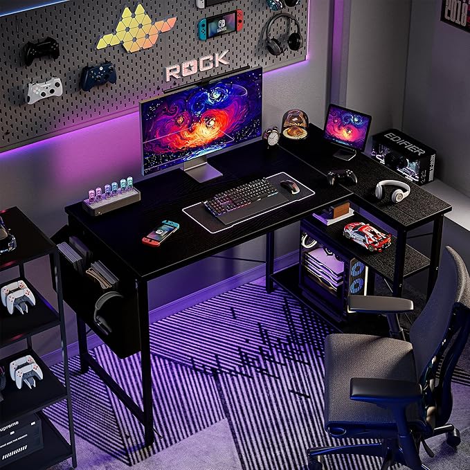 L Shaped Computer Desk with Reversible Shelves, 40 Inch Small Corner Desk with - Image 4
