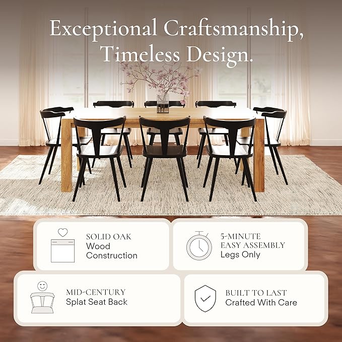 POLY & BARK Mid Century Modern Enzo Black Dining Chair – Solid Oak Wood Splat - Image 6