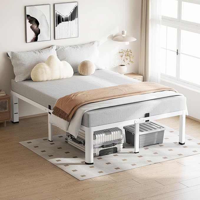 18 Inch Full Size White Bed Frame, 3500Lbs Heavy Duty Metal Platform - Image 8