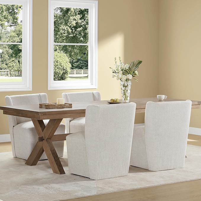 Upholstered Dining Chair with Casters Wingback Modern Side Armless Deskchair - Image 2