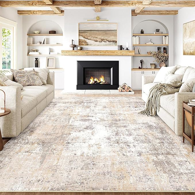 10x12 Washable Area Rug Beige Grey Neutral Abstract Living Room Bedroom Large - Image 4