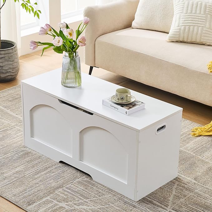 39.4" Storage Chest, Wooden Storage Bench Trunk, Upgraded Safety Lift Support - Image 9