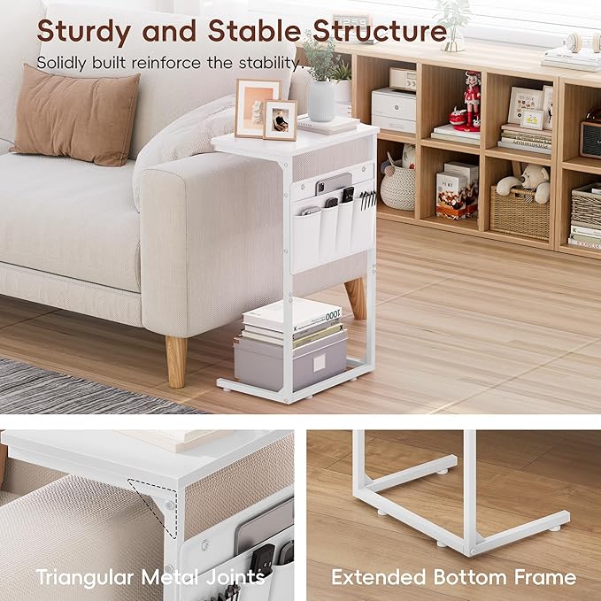 Vagusicc C Shaped End Table, Small Couch Side Table, Tall Couch Desk Slide - Image 6
