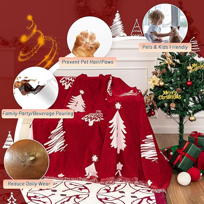 MYSKY HOME 71X134 inches Sofa Christmas Couch Cover, Sectional Sofa Covers Sofa - Image 2