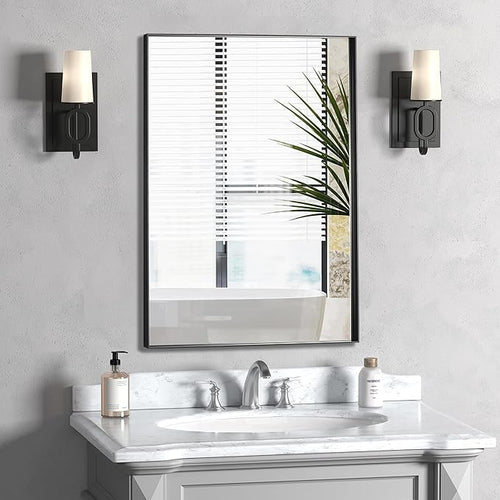 20x30 Inch Black Bathroom Mirror, Copper-Free Mirror, Aluminum Alloy Frame by LEDLUX