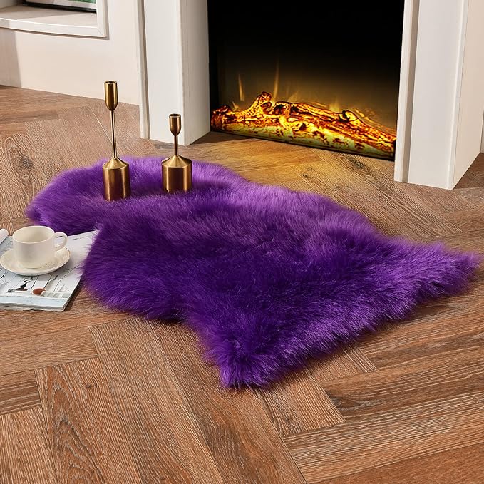 duduta Purple Faux Sheepskin Throw Rug 2x3 ft, Fluffy Shag Fur Chair Cover by Duduta