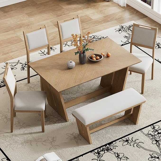 Merax 6-Piece Retro Dining Set, 1 Rectangular Table - Image 2