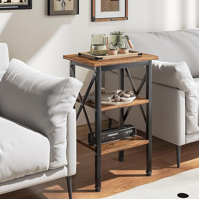 VECELO End Table Set of 2, Bedside Table, X-Design Reinforced Nightstands - Image 8