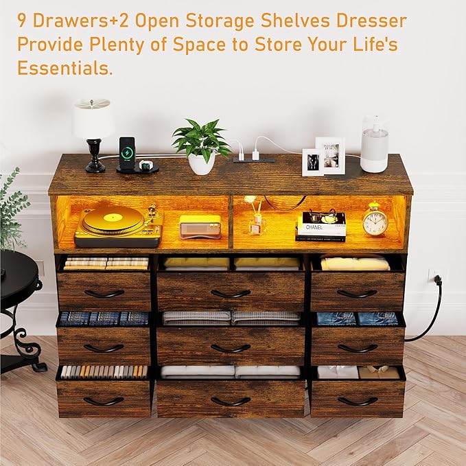 Dresser for Bedroom, 9 Drawers Led Dresser TV Stand - Image 6