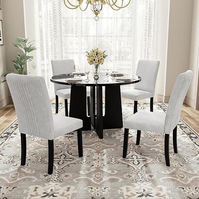 Ball & Cast Dining Table Set for 4 W/ 4 Upholstered Chairs, 5 Piece Dining - Image 5