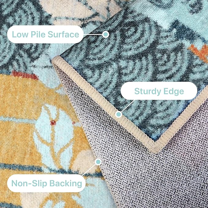 GENIMO Floral Runner Rug 2X6, Machine Washable Non Slip Vintage Patchwork - Image 5