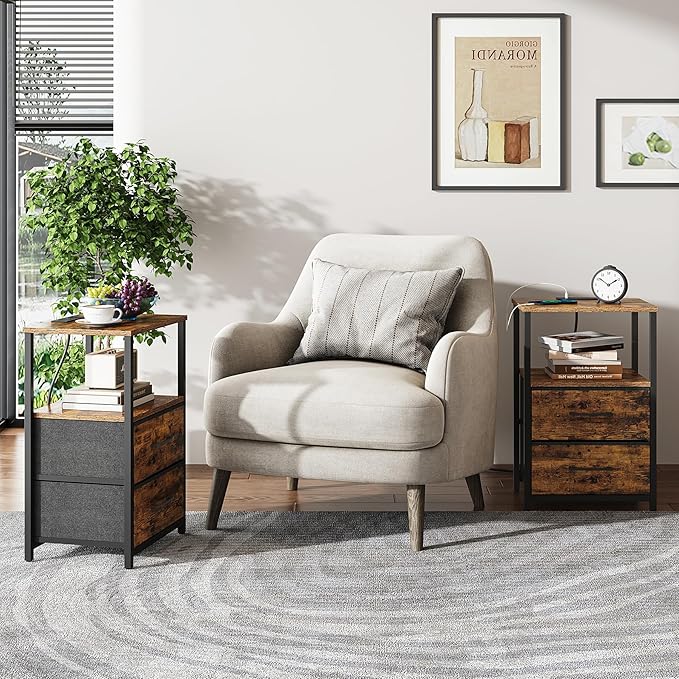TUTOTAK End Table with Charging Station, Side Table with 2 USB Ports and Outlets - Image 5
