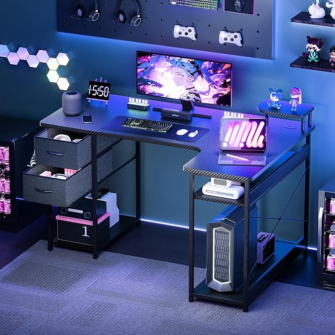 GTPLAYER L Shaped Gaming Desk, Carbon Fiber Style Computer Desk - Image 7