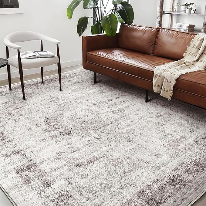 Washable Area Rug 10'x14' Floral red Boho Design Non-Shedding Easy Care Ideal - Image 2