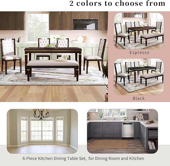 Ball & Cast Dining Table Set for 6, Kitchen Table W/ 4 High-Back Tufted Chairs - Image 7