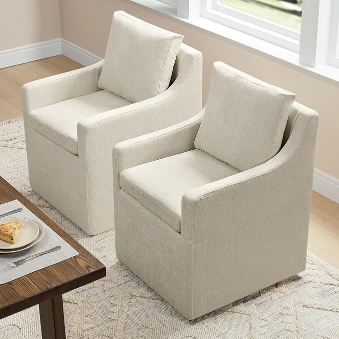 Upholstered Dining Chairs with Casters Washable Cover Side Deskchair with - Image 9