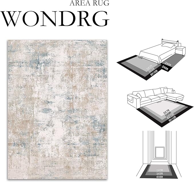 9x12 Washable Area Rug Beige Blue Neutral Abstract Living Room Bedroom Large - Image 2