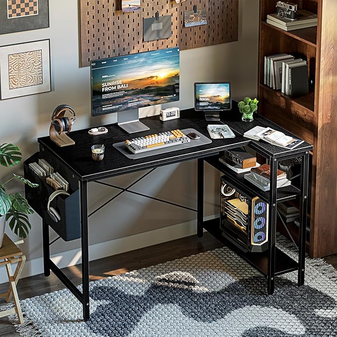 L Shaped Computer Desk with Reversible Shelves, 40 Inch Small Corner Desk with - Image 2
