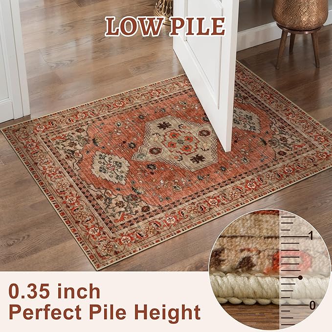 Boho Rug 4x6 Area Rug, Washable Vintage Indoor, Oriental Non Slip Distressed - Image 6