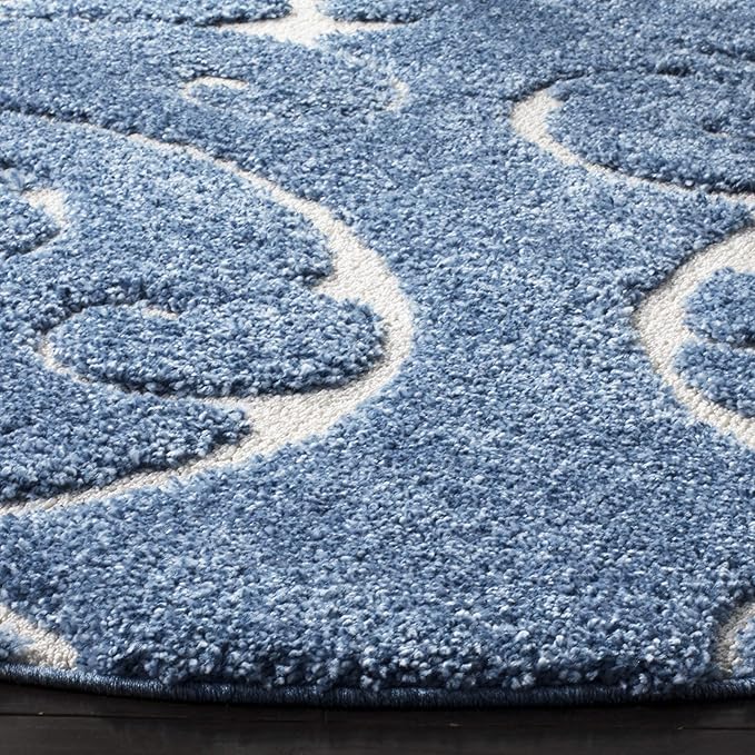 SAFAVIEH Florida Shag Collection 5' Round Light Blue/Cream SG455 Scrolling Vine - Image 4